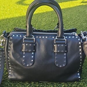Rebecca Minkoff Black Leather Satchel with Silver Studs